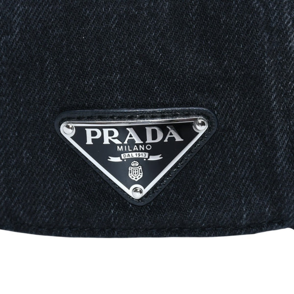 極美品 PRADA プラダ トライアングルロゴ ベースボールキャップ 2HC274 12K8 ブラック デニムコットン 中古 4a001968