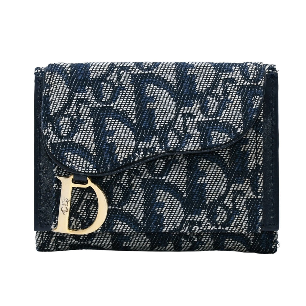 Very good condition Christian Dior Tri-fold wallet Trotter pattern CD logo Blue leather Gold hardware Used 4a002329