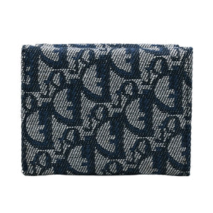 極美品 Christian Dior クリスチャンディオール 三つ折り財布 トロッター柄 CDロゴ ブルー レザー ゴールド金具 中古 4a002329