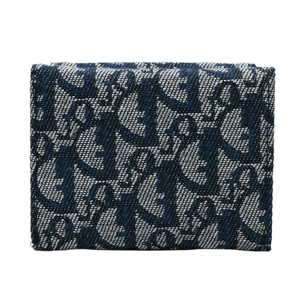 極美品 Christian Dior クリスチャンディオール 三つ折り財布 トロッター柄 CDロゴ ブルー レザー ゴールド金具 中古 4a002329