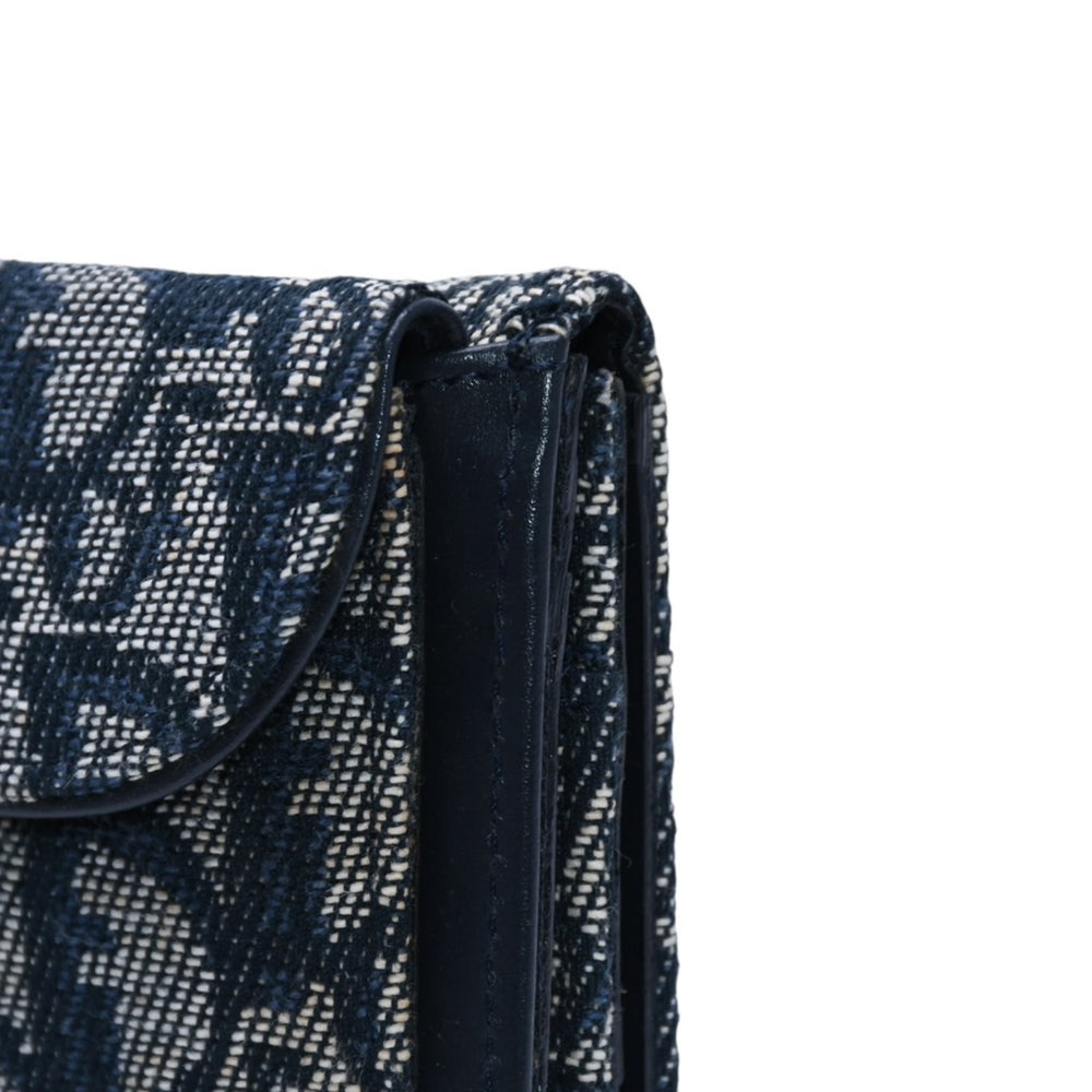 極美品 Christian Dior クリスチャンディオール 三つ折り財布 トロッター柄 CDロゴ ブルー レザー ゴールド金具 中古 4a002329