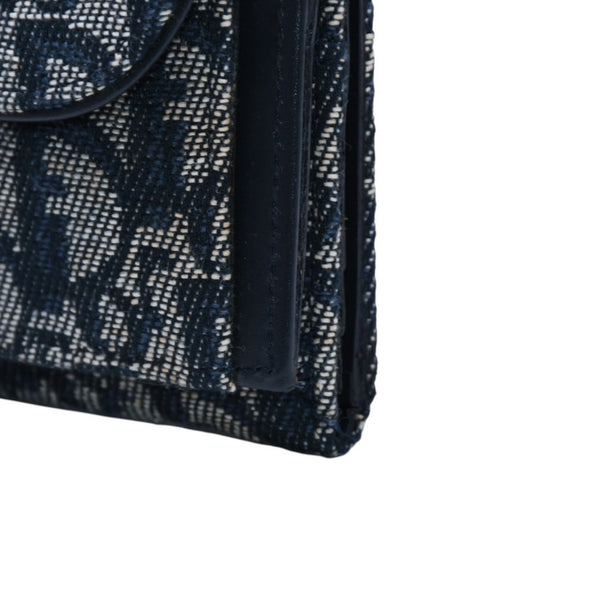 極美品 Christian Dior クリスチャンディオール 三つ折り財布 トロッター柄 CDロゴ ブルー レザー ゴールド金具 中古 4a002329