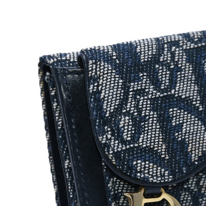極美品 Christian Dior クリスチャンディオール 三つ折り財布 トロッター柄 CDロゴ ブルー レザー ゴールド金具 中古 4a002329