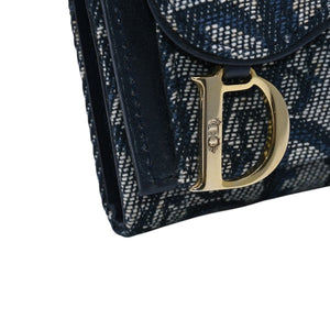 極美品 Christian Dior クリスチャンディオール 三つ折り財布 トロッター柄 CDロゴ ブルー レザー ゴールド金具 中古 4a002329