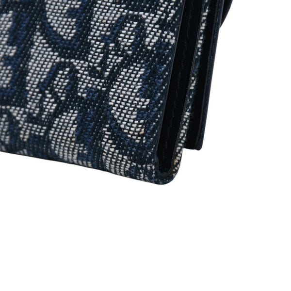 極美品 Christian Dior クリスチャンディオール 三つ折り財布 トロッター柄 CDロゴ ブルー レザー ゴールド金具 中古 4a002329