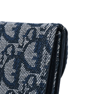 極美品 Christian Dior クリスチャンディオール 三つ折り財布 トロッター柄 CDロゴ ブルー レザー ゴールド金具 中古 4a002329