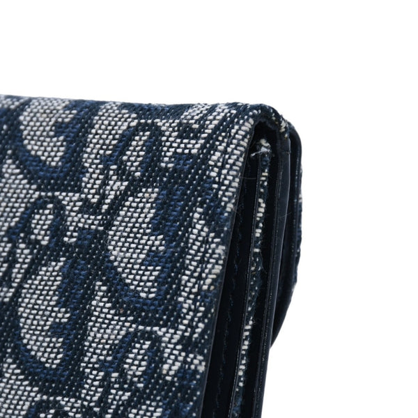 極美品 Christian Dior クリスチャンディオール 三つ折り財布 トロッター柄 CDロゴ ブルー レザー ゴールド金具 中古 4a002329