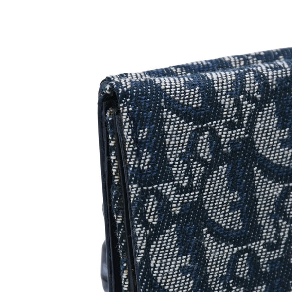 極美品 Christian Dior クリスチャンディオール 三つ折り財布 トロッター柄 CDロゴ ブルー レザー ゴールド金具 中古 4a002329