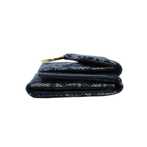 極美品 Christian Dior クリスチャンディオール 三つ折り財布 トロッター柄 CDロゴ ブルー レザー ゴールド金具 中古 4a002329