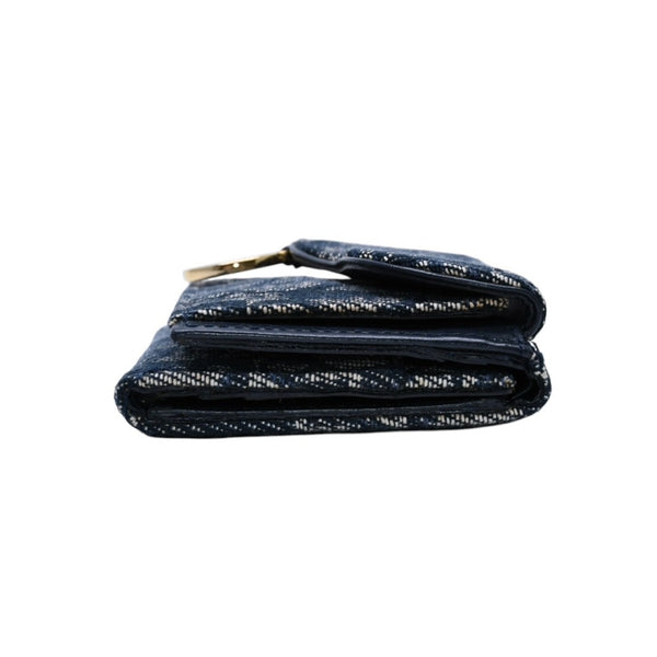 極美品 Christian Dior クリスチャンディオール 三つ折り財布 トロッター柄 CDロゴ ブルー レザー ゴールド金具 中古 4a002329