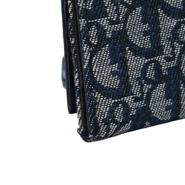 極美品 Christian Dior クリスチャンディオール 三つ折り財布 トロッター柄 CDロゴ ブルー レザー ゴールド金具 中古 4a002329