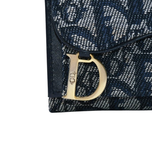 極美品 Christian Dior クリスチャンディオール 三つ折り財布 トロッター柄 CDロゴ ブルー レザー ゴールド金具 中古 4a002329