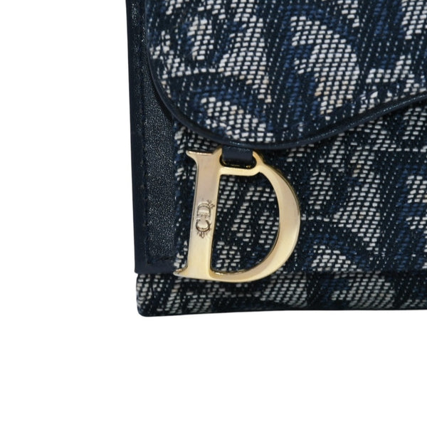極美品 Christian Dior クリスチャンディオール 三つ折り財布 トロッター柄 CDロゴ ブルー レザー ゴールド金具 中古 4a002329