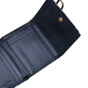 極美品 Christian Dior クリスチャンディオール 三つ折り財布 トロッター柄 CDロゴ ブルー レザー ゴールド金具 中古 4a002329