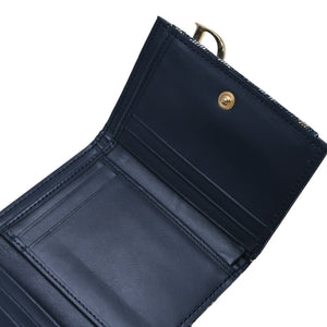 極美品 Christian Dior クリスチャンディオール 三つ折り財布 トロッター柄 CDロゴ ブルー レザー ゴールド金具 中古 4a002329
