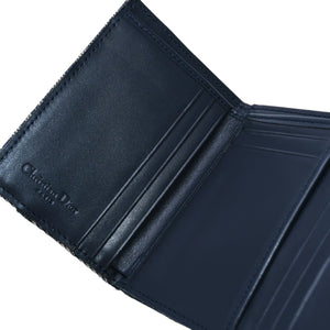 極美品 Christian Dior クリスチャンディオール 三つ折り財布 トロッター柄 CDロゴ ブルー レザー ゴールド金具 中古 4a002329