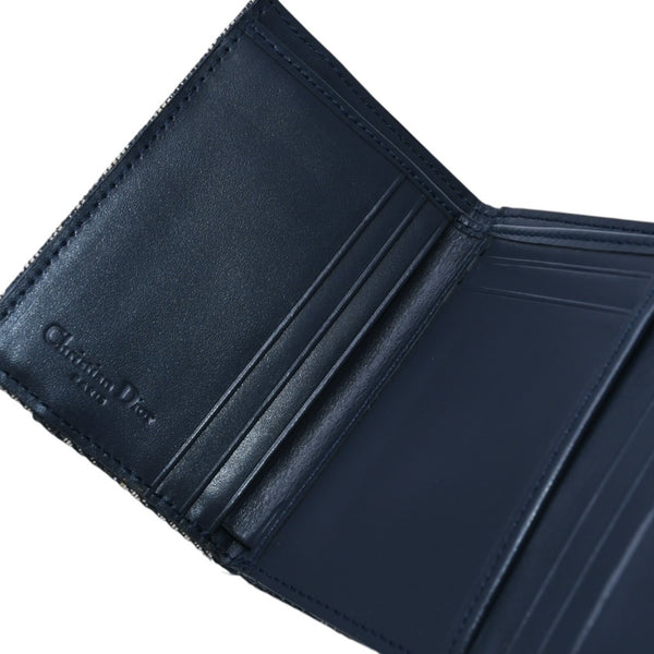 極美品 Christian Dior クリスチャンディオール 三つ折り財布 トロッター柄 CDロゴ ブルー レザー ゴールド金具 中古 4a002329