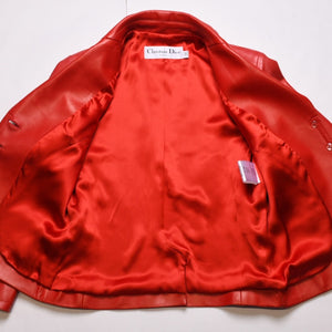 極美品 Christian Dior クリスチャンディオール レッドレザージャケット レッド シングル コートガリアーノ期 レザー 中古 4a001951