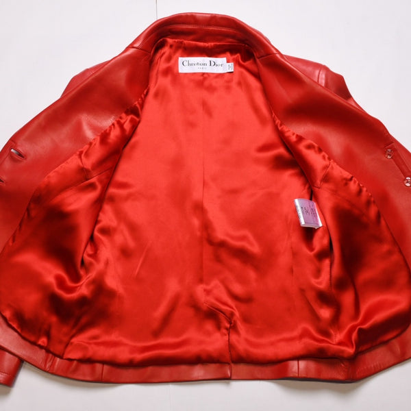 極美品 Christian Dior クリスチャンディオール レッドレザージャケット レッド シングル コートガリアーノ期 レザー 中古 4a001951