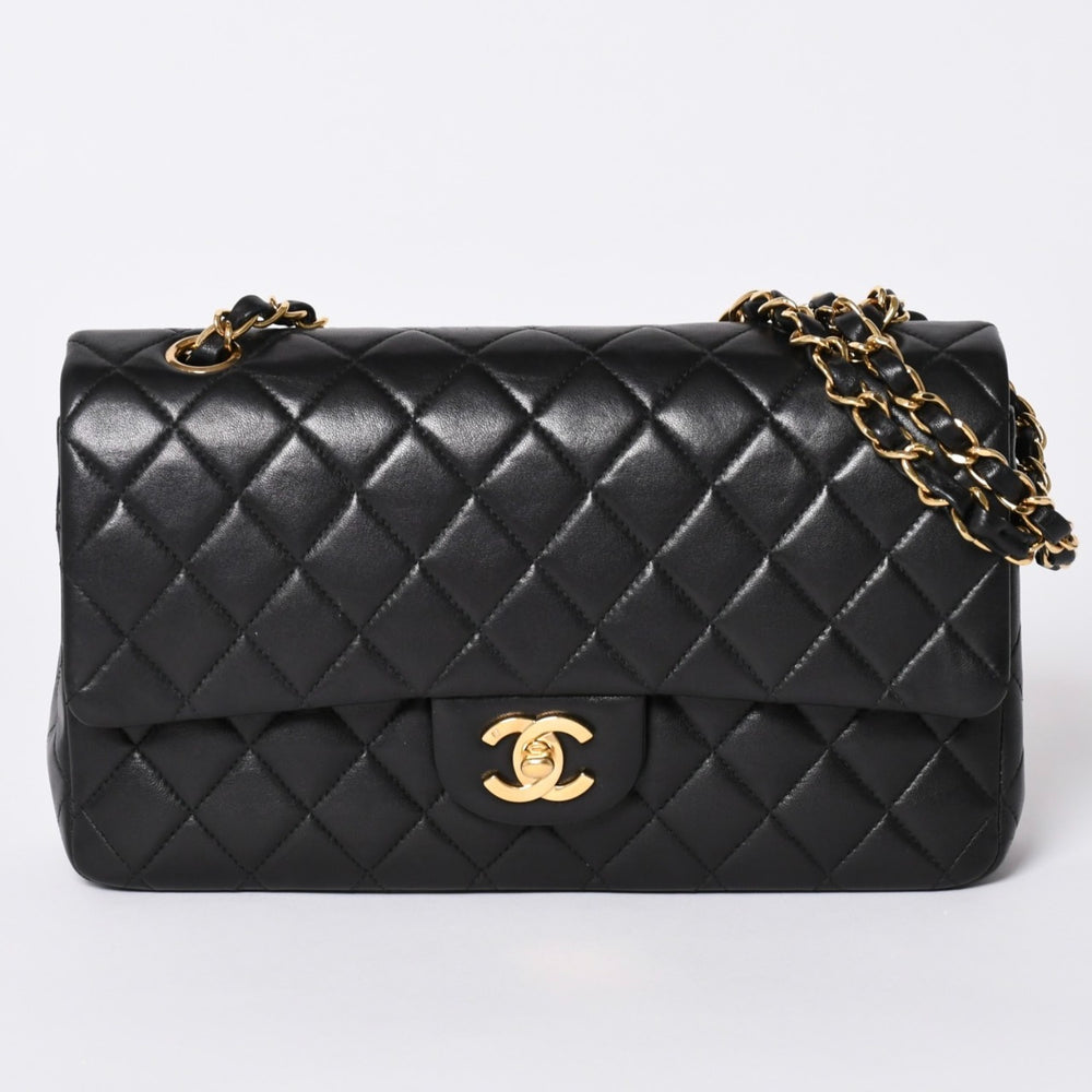 極美品 CHANEL シャネル マトラッセ25 Wフラップ Wチェーンショルダーバッグ 7番台 ココマーク ラムスキン ブラック ゴールド金具 中古 4a000622