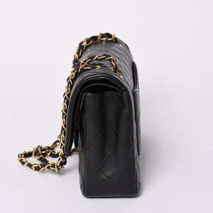 極美品 CHANEL シャネル マトラッセ25 Wフラップ Wチェーンショルダーバッグ 7番台 ココマーク ラムスキン ブラック ゴールド金具 中古 4a000622