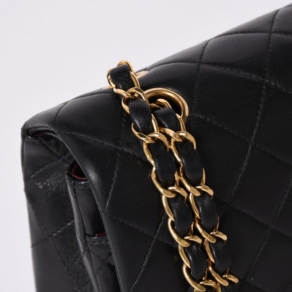 極美品 CHANEL シャネル マトラッセ25 Wフラップ Wチェーンショルダーバッグ 7番台 ココマーク ラムスキン ブラック ゴールド金具 中古 4a000622