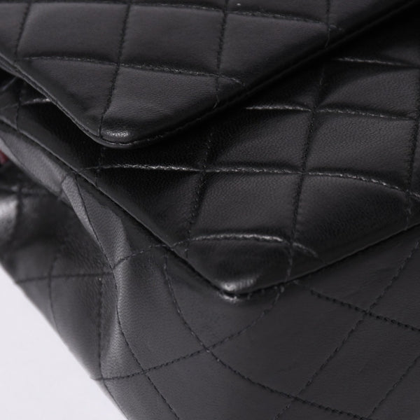 極美品 CHANEL シャネル マトラッセ25 Wフラップ Wチェーンショルダーバッグ 7番台 ココマーク ラムスキン ブラック ゴールド金具 中古 4a000622