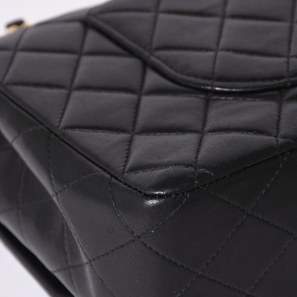 極美品 CHANEL シャネル マトラッセ25 Wフラップ Wチェーンショルダーバッグ 7番台 ココマーク ラムスキン ブラック ゴールド金具 中古 4a000622