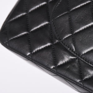 極美品 CHANEL シャネル マトラッセ25 Wフラップ Wチェーンショルダーバッグ 7番台 ココマーク ラムスキン ブラック ゴールド金具 中古 4a000622