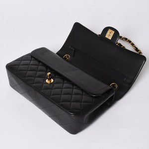 極美品 CHANEL シャネル マトラッセ25 Wフラップ Wチェーンショルダーバッグ 7番台 ココマーク ラムスキン ブラック ゴールド金具 中古 4a000622