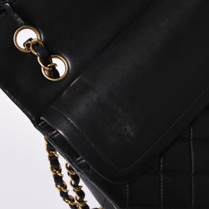 極美品 CHANEL シャネル マトラッセ25 Wフラップ Wチェーンショルダーバッグ 7番台 ココマーク ラムスキン ブラック ゴールド金具 中古 4a000622