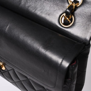 極美品 CHANEL シャネル マトラッセ25 Wフラップ Wチェーンショルダーバッグ 7番台 ココマーク ラムスキン ブラック ゴールド金具 中古 4a000622