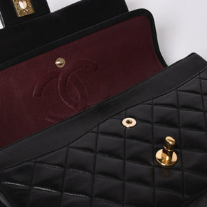極美品 CHANEL シャネル マトラッセ25 Wフラップ Wチェーンショルダーバッグ 7番台 ココマーク ラムスキン ブラック ゴールド金具 中古 4a000622