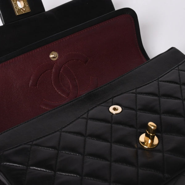 極美品 CHANEL シャネル マトラッセ25 Wフラップ Wチェーンショルダーバッグ 7番台 ココマーク ラムスキン ブラック ゴールド金具 中古 4a000622