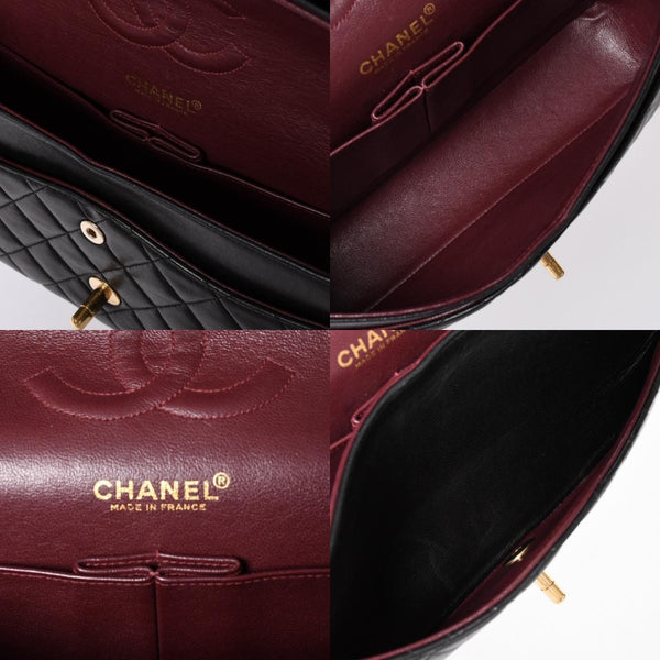 極美品 CHANEL シャネル マトラッセ25 Wフラップ Wチェーンショルダーバッグ 7番台 ココマーク ラムスキン ブラック ゴールド金具 中古 4a000622