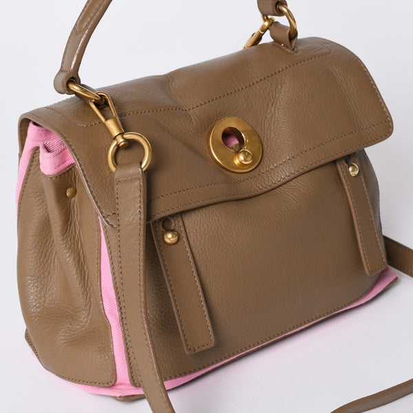 SAINT LAURENT サンローラン ミューズトゥ ハンドバッグ ショルダーバッグ 283761 ベージュ ピンク レザー ゴールド金具 美品 中古 4a001689