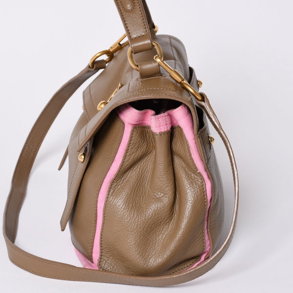 SAINT LAURENT サンローラン ミューズトゥ ハンドバッグ ショルダーバッグ 283761 ベージュ ピンク レザー ゴールド金具 美品 中古 4a001689