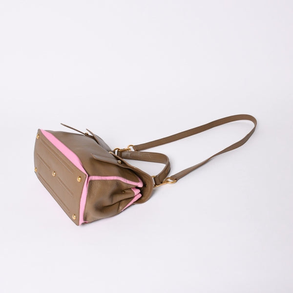 SAINT LAURENT サンローラン ミューズトゥ ハンドバッグ ショルダーバッグ 283761 ベージュ ピンク レザー ゴールド金具 美品 中古 4a001689