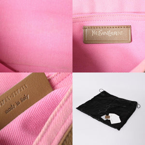SAINT LAURENT サンローラン ミューズトゥ ハンドバッグ ショルダーバッグ 283761 ベージュ ピンク レザー ゴールド金具 美品 中古 4a001689