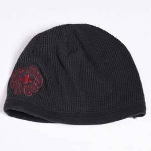 CHROME HEARTS クロムハーツ ニット帽 サーマルニット帽 ロゴコットン ホースシュー ブラック レッド 美品 中古 4a001967