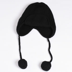 New and unused CHANEL 26AW flight cap pilot cap with bonbon knit cap AAB271 here mark cashmere silk black used 4a001771