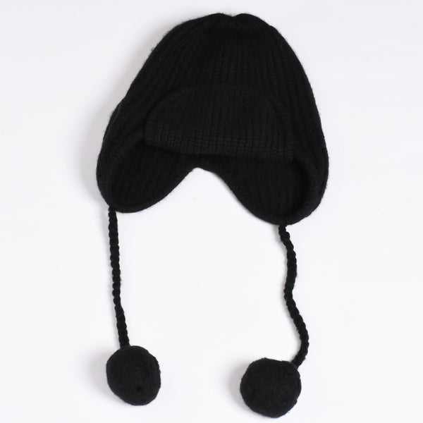 New and unused CHANEL 26AW flight cap pilot cap with bonbon knit cap AAB271 here mark cashmere silk black used 4a001771