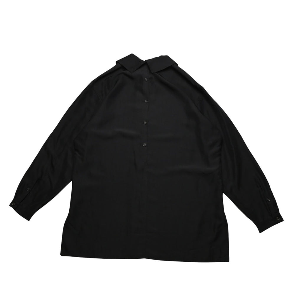 Very Good Condition Yohji Yamamoto POUR HOMME 18SS HW-B31-419 Yusuke Saito Silk Blouse Long Sleeve Shirt Black Taisho Modern Girl Used 4a002421