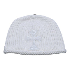 新品未使用 CHROME HEARTS クロムハーツ カシミヤ ビーズクロスパッチ ビーニー ニットキャップ ONE SIZE 22cm ホワイト 中古 4a002524