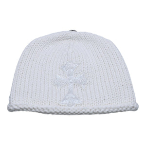 新品未使用 CHROME HEARTS クロムハーツ カシミヤ ビーズクロスパッチ ビーニー ニットキャップ ONE SIZE 22cm ホワイト 中古 4a002524