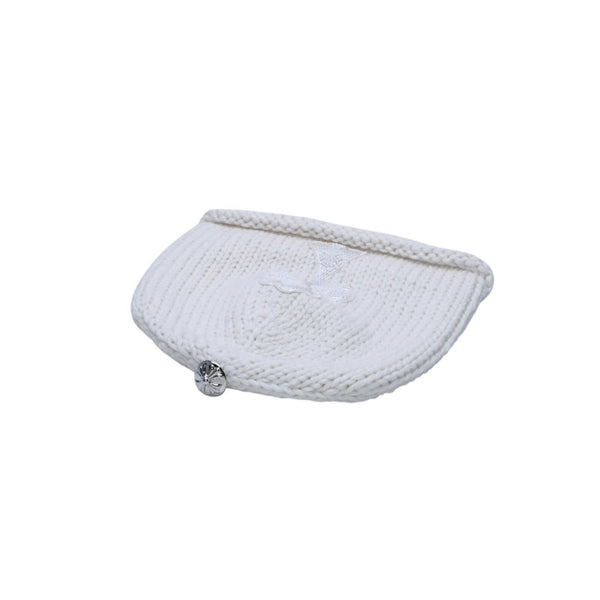 新品未使用 CHROME HEARTS クロムハーツ カシミヤ ビーズクロスパッチ ビーニー ニットキャップ ONE SIZE 22cm ホワイト 中古 4a002524