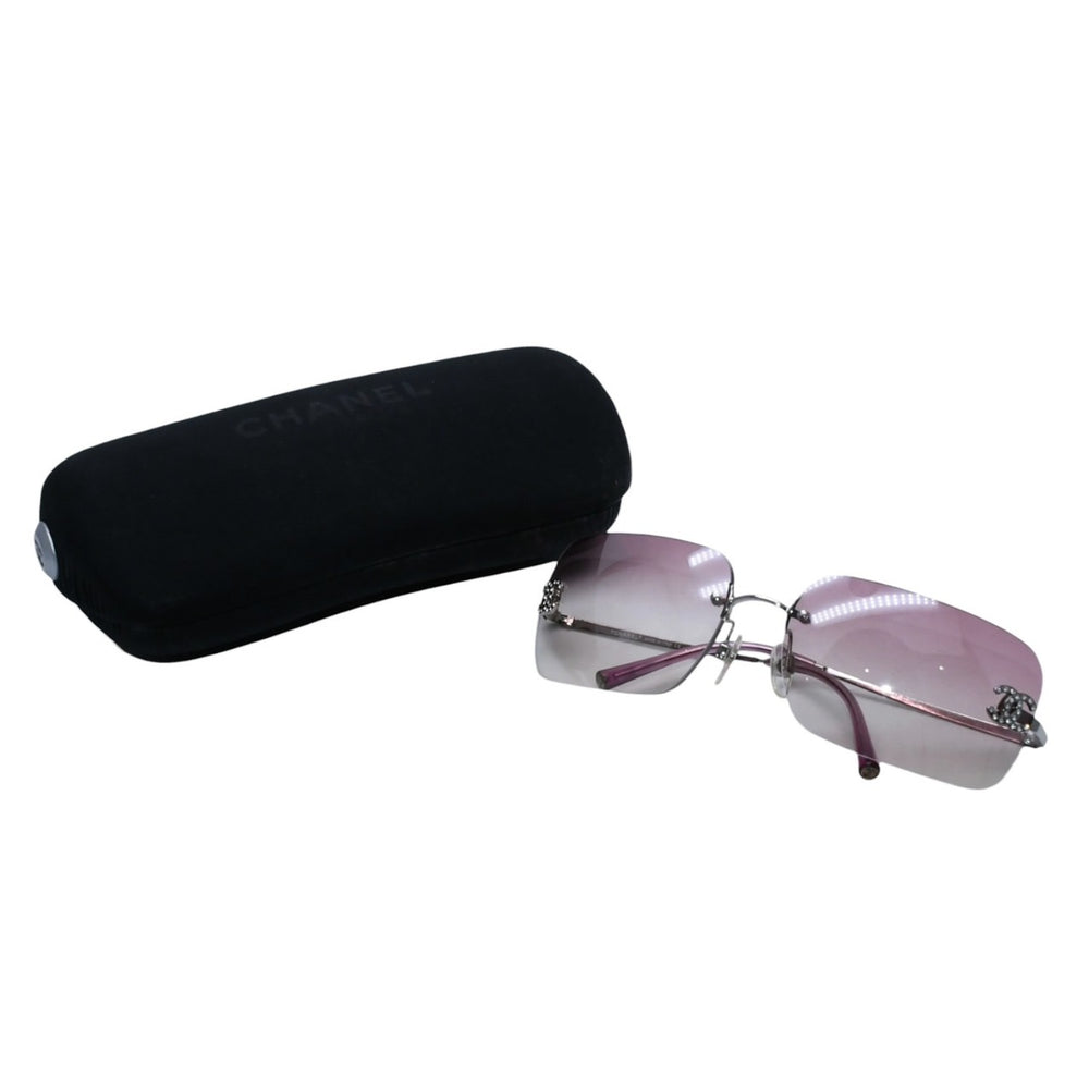 極美品 CHANEL シャネル Sunglasses サングラス リムレス サイドラインストーンココマーク ピンク シルバーフレーム 4017-D 中古 4a002449