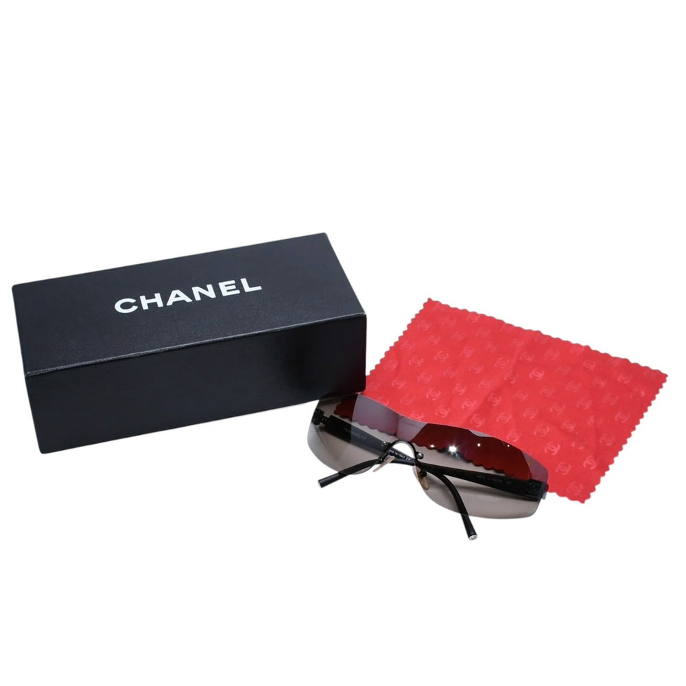 極美品 CHANEL シャネル リムレス シールドサングラス アイウェア 4019 c.142/54 サイズ120 ココマーク ブラック ブラウン 中古 4a002134