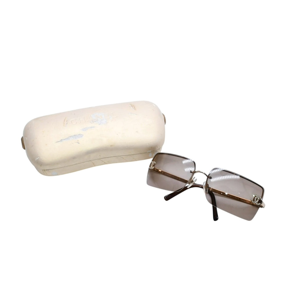 CHANEL Half Rim Sunglasses Eyewear 4092-B c.125/12 Size 62□15 120 Coco Mark Rhinestone Gold Good Condition Used 4a002137