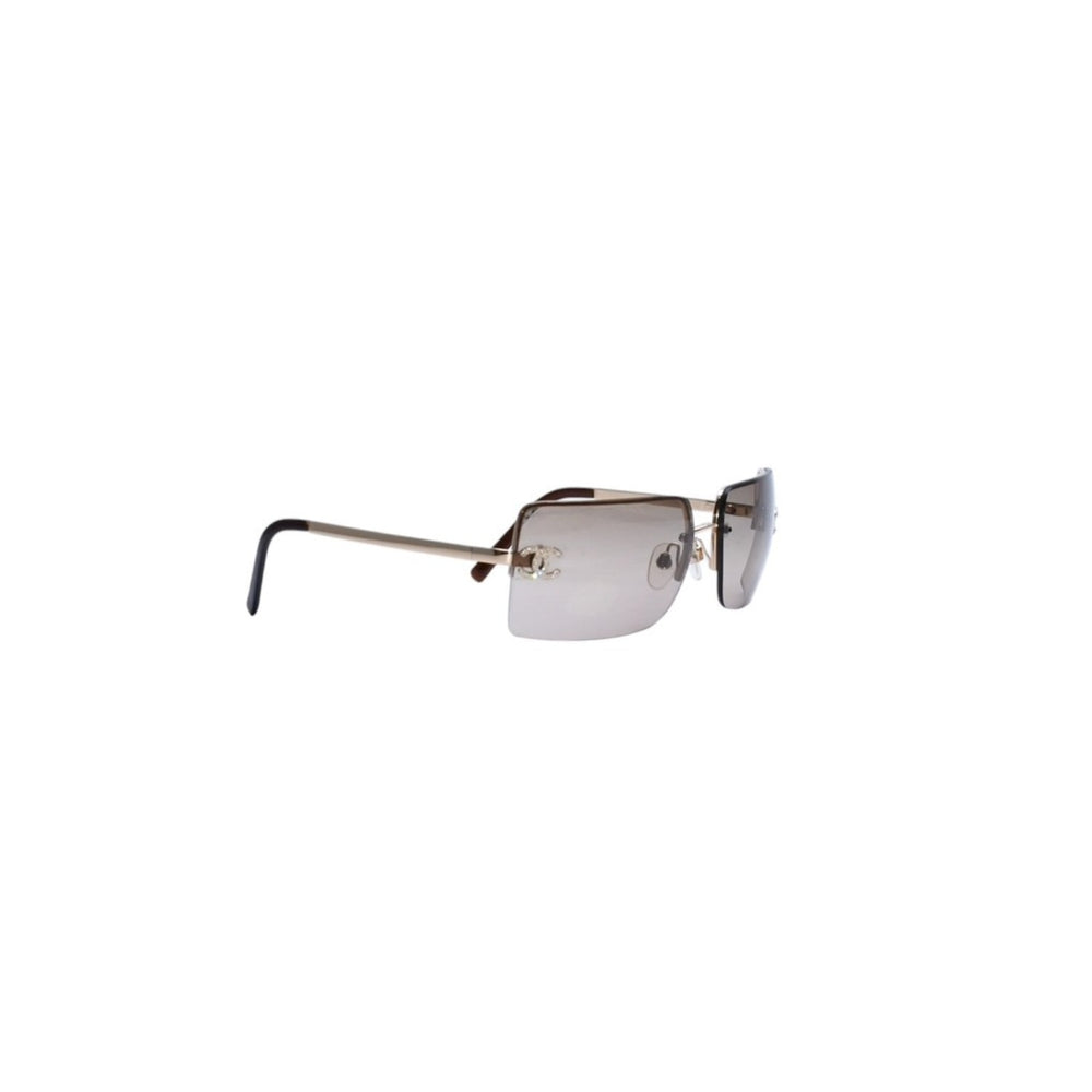 CHANEL Half Rim Sunglasses Eyewear 4092-B c.125/12 Size 62□15 120 Coco Mark Rhinestone Gold Good Condition Used 4a002137